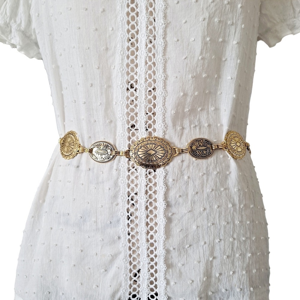 Gold Chain Western Waist Concho Belt Chunky Metal Medallion Boho statement - Picture 5 of 17